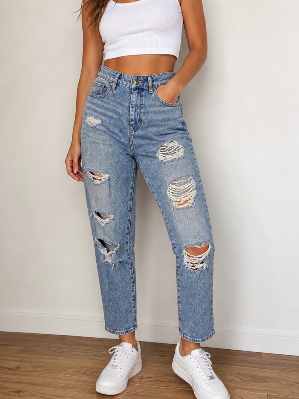 PacSun Light Blue High Rise Distressed Mom Jeans